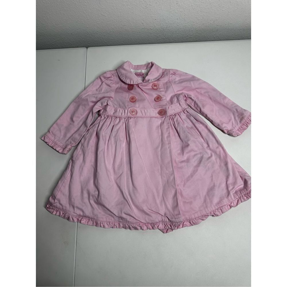 Camilla Coat Girls 18M Pink Double Breasted Ruffle Cuff Floral Rose Lining